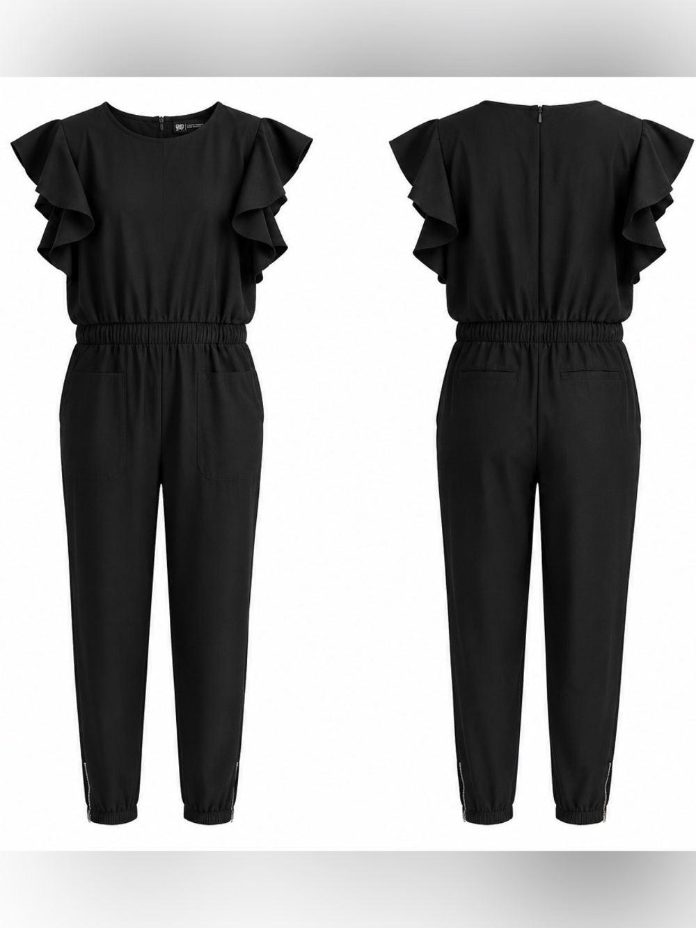 Albion Black Ruffle-Sleeve Jumpsuit
